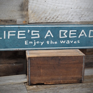 Life&#39;s A Beach Sign, Enjoy The Waves, Beach Hut Sign, Surf Shack Decor, Beach House Sign, Handmade Wooden Sign - Rustic Beach Sign