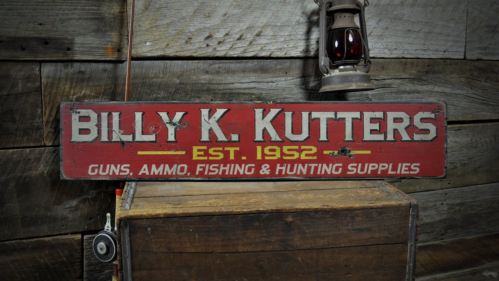 Custom Guns, Ammo & Fishing Sign, Personalized Country Decorations - Rustic Hand Made Vintage Wooden Sign Decorations
