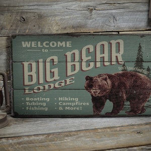 Big Bear Lodge Sign, Bear Lodge Sign, Bear Wood Sign, Wood Bear Decor, Wooden Cabin Decor, Wooden Lodge Decor - Wooden Old Signs Decor