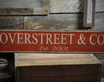 Custom Business Est. Date Sign - Primitive Rustic Hand Made Vintage Wooden