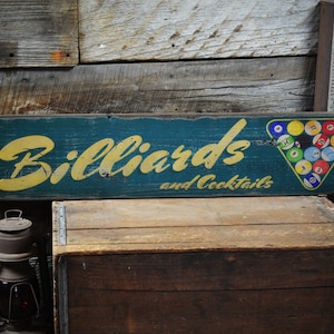Billiards and Cocktails Downstairs Sign, Bar Pool Gift, Gift For Pool Players  - Rustic Hand Made Vintage Wooden Sign Decorations