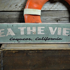 Custom Beach Sign, Sea The View Sign, Personalized Beach Sign, Ocean Decor, Coastal Decor - Rustic Hand Made Vintage Wooden Sign