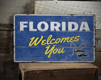 Florida Welcome Sign, State Of Florida, Florida Wall Decor, Sunshine State, Florida Gifts, Aged Wood Sign - Handmade Wooden Sign