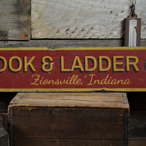 Hook & Ladder Co. Wood Sign, Custom Fire Station Location City State Sign, Fireman Gift - Rustic Hand Made Vintage Wooden Sign Decor