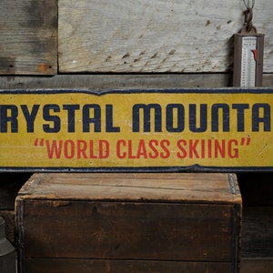 World Class Skiing Wood Sign, Personalized Mountain Location Name Gift, Ski Lodge Decor - Rustic Hand Made Vintage Wooden Sign Decor