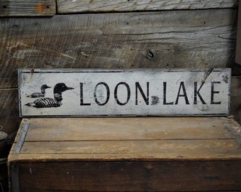 Custom Loon Lake House Sign - Rustic Hand Made Vintage Wooden Sign Decor Gifts