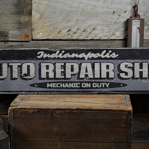 Auto Repair Shop Wood Sign, Custom Car Location City Name Gift, Mechanic Garage Decor - Rustic Hand Made Vintage Wooden Sign Decor