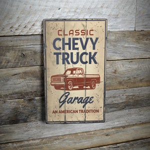 Klassisches Chevy Truck-Schild, Chevy Garagenschild, amerikanische Tradition, Retro-Garagenschild, Chevy Man Cave, rustikales Chevy Schild - Handgemachtes Holzschild