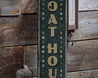 Boat House Sign, Vertical Boat Sign, Custom Wood Sign for Boat House Decor, Boat Owner Gift, Rustic HandMade Vintage Wooden Sign For Boats