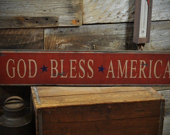 God Bless America - Stars Wood Sign - Rustic Hand Made Vintage Wooden Sign