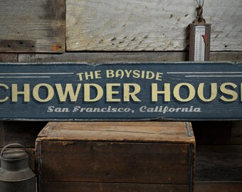 Chowder House Sign, Seafood Decor, Seafood Restaurant, Vintage Seafood Sign, Coastal Decor - Rustic Hand Made Vintage Wooden Sign Decor