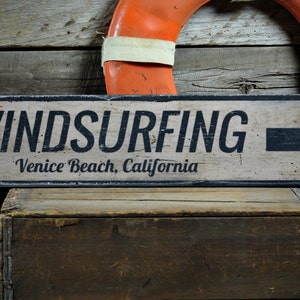 Windsurfing Sign, Custom Beach Sign, Windsurfing Decor, Windsurfing Gift, Beach Wall Decor - Rustic Hand Made Vintage Wooden Sign Decoration