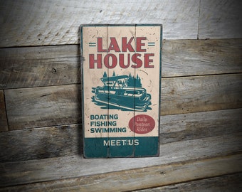 Lake House Sign, Rustic Home Decor, Pontoon Rides Sign, Wooden Lake Sign, Lake Retreat Decor, Vintage Lake Sign - Handmade Wooden Sign