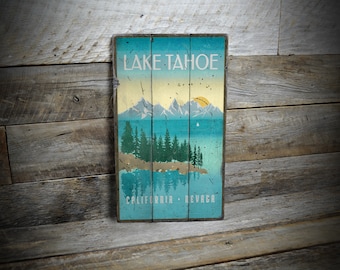 Lake Tahoe Sign, California Nevada, State of Nevada, Lake Wall Sign, Sierra Nevada, Tahoe Gifts, Handmade Wooden Sign - Rustic Style Sign