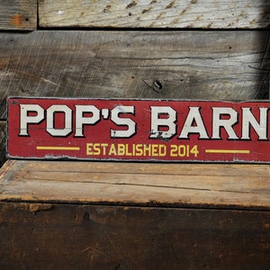 Custom Pop's Barn Est Date Sign, Barn Owner Decor, Dads Barn Decorations, Barn Gifts - Rustic Hand Made Distressed Wood Decoration Signs