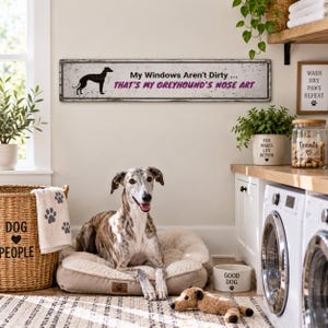 Greyhound-skylt, rolig noskonst rustik trähunddekoration, vintage väggbonad för mudroomkök, hundmammapresentidé bild 4