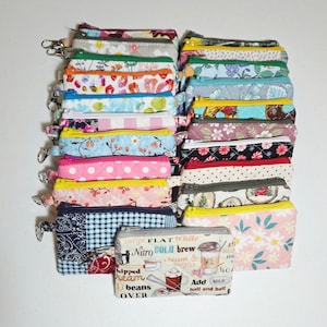 Mini Quilted Zip Pouch: Handmade Coin Purse, Card Holder with D-Ring