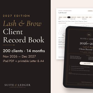 Lash Client Record Book 2026-2027, Lash Tech Planner iPad & Printable, Brow Client Book, Lash Mapping Log, Income and Expense Tracker