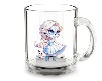Elsa Cute Character Glass Mug, 10oz | Adorable Gift for Disney Fans, Coffee Lover's Mug, Unique Collectible