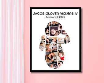 Baby Photo Collage, Printable Baby Poster, Editable Baby Shape Canva Template, Unique Baby Gift, Nursery Decor, Baby Photo Keepsake