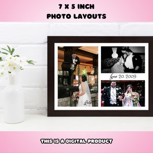 7 x 5 写真コラージュバンドル、風景写真レイアウト、写真ギフトやカード用の Canva テンプレート、小さな家族写真ディスプレイ、カスタマイズ可能