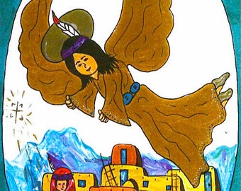 Angel Native American style download, digital download,  watercolor, instant, 600 dpi, Taos Pueblo, Santa Fe, New Mexico artist Sandy Short