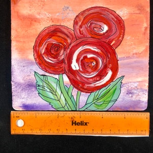 Red flowers Hand-painted watercolor on wood, by artist Sandy Short, www.handpaintedgourds.com. Ready to ship free. image 2