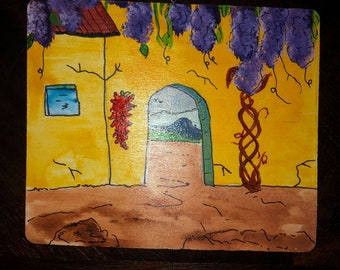 Golden arch,  Hand-painted watercolor on wood,- artist Sandy Short, www.handpaintedgourds.com. Free shipping.