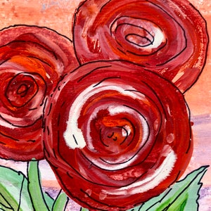 Red flowers Hand-painted watercolor on wood, by artist Sandy Short, www.handpaintedgourds.com. Ready to ship free. image 3