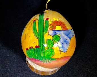 Southwest Sunset   Hand painted gourd ornament, Hand-Painted Gourd Christmas Ornament by artist Sandy Short.