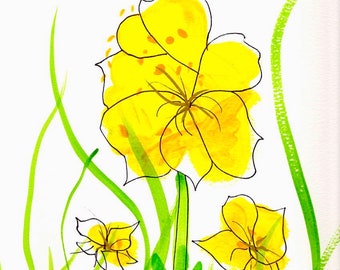 Daffodil Download, Printable Wall Decor, Watercolor Art, yellow flower printable, flower scene Instant Download, Santa Fe artist Sandy Short