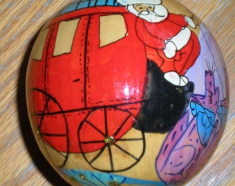 Stagecoach Santa with Coyotes Hand-Painted Gourd Christmas Ornament by NM artist Sandy Short  Jumbo Size  handpaintedgourds.com
