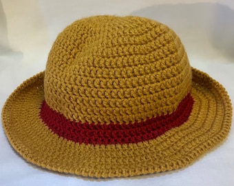One Piece Luffy straw hat pirate crochet bucket hat