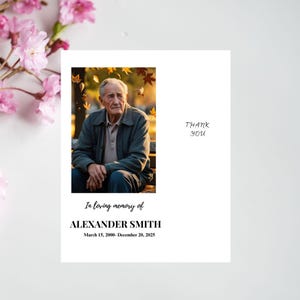 Trauerkarte mit Foto | Benutzerdefinierte Bestätigung der Gedenkstätte | Minimalistischer Digital Download | Personalisierte Lebensfeier & Tod