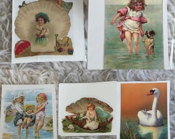 FREE SHIP  Silk Images Ocean Children Swan Seashell Silkie for Embellishing Crazy Quilting Scrapbooking Multi Media
