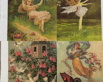 FREE SHIP Silk Image Garden Angels Fairy Snippets Crazy Quilt Scrapbooking Multi Media Quilting