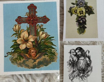 Vintage Silk Image: Jesus, Lamb, Cross – Quilting Snippets Crazy Quilt Slow stitch Iron on