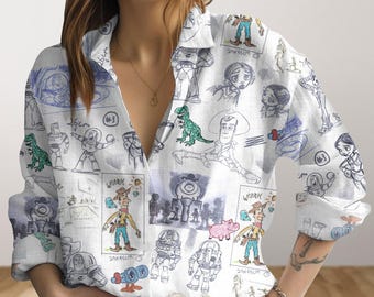 Toy Story Women Blouse, Disney Button Shirt, Toy Story Family Shirt, Disney Woody Buzz Jessie Bullseye Rex Shirt, Disney Trip Shirt