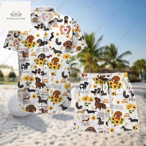 Dachshund Button Shirt And Shorts, Dachshund Shirt, Dachshund Hawaiian Shirt, Summer Vacation Shirt, Beach Shirt, Dachshund Lover Gift