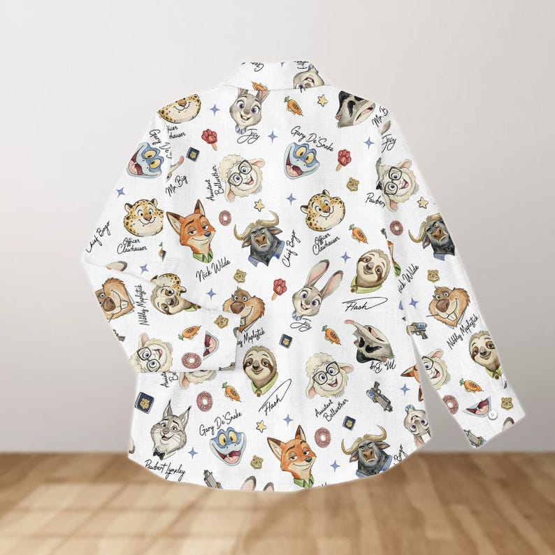 Disney Zootopia Characters Signature Blouse Shirt, Disneyland Blouse Shirt, Zootropolis Judy Hopps Nick Gary Nibbles Bogo Women Shirt