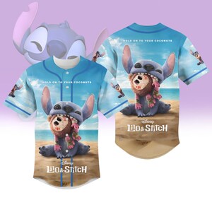 Koszulka baseballowa Stitch, koszulka Lilo i Stitch Disney, słodka koszulka sportowa z kreskówek, strój na tropikalne wakacje, prezent Ohana dla niego lub dla niej