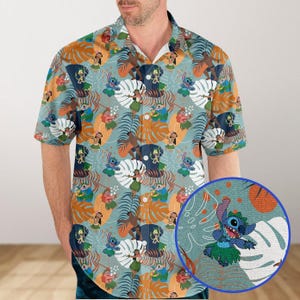 Camisa hawaiana de verano con estampado de Stitch para hombre y mujer, playera hawaiana de Lilo y Stitch, divertida playera de Disney para vacaciones, top hawaiano con dibujos tropicales