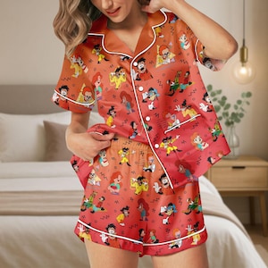 Pijama corto de satén de la película Goofy, pijama de Disney para mujer, conjunto de pijama de dibujos animados, ropa de dormir de Walt Disney World, regalo de Disneyland para ella