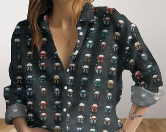 The Mandalorian Casual Shirt, Star Wars Blouse Women Shirt, Funny Disney Summer Vacation Shirt, Galaxy's Edge Shirt, Aloha Shirt
