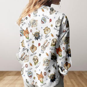 Disney Zootopia Characters Signature Blouse Shirt, Disneyland Blouse Shirt, Zootropolis Judy Hopps Nick Gary Nibbles Bogo Women Shirt