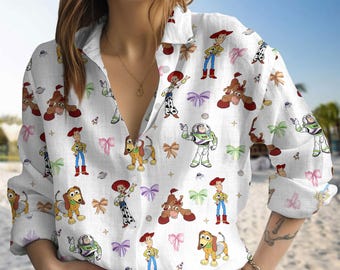 Disney Toy Story Coquette Bows Blouses Shirt, Pixar Toy Story Shirt, Woody Jessie Buzz Alien Rex Women Blouse, Disneyland, Disney World