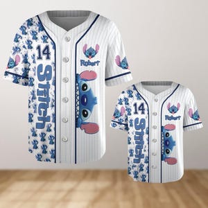 Custom Disney Stitch Baseball Jersey, Custom Kid Youth Adult Disney Jersey, Stitch Fan Baseball Shirt, Stitch Birthday Gift For Her Him