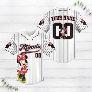 Custom Minnie Striped Line Baseball Jersey, Disney Minnie Mouse Baseball Shirt, Disneyland Jersey Shirt, Disneyworld Shirt, Disney Trip