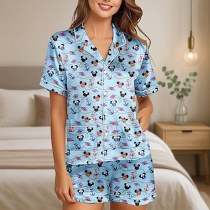 Disney Cruise Satin Pajamas Set, Mickey Mouse Minnie Shorts Pajamas, Mickey Cruise Women Pajamas, Cartoon Sleepwear, Bridesmaid Pajamas
