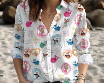 Sleeping Beauty Aurora Coquette Bow Blouse Shirt, Disney Princess Fairy Casual Top, Magical Castle Girl Disney Trip Shirt, Women Shirt